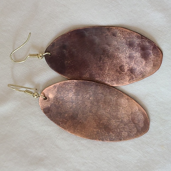 Flame Painted Copper Oval Earrings - Picture 2 of 5